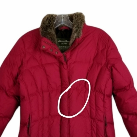 Eddie Bauer Quilted Goose Down Puffer Jacket Faux Fur Collar Pink Women's Medium - Picture 12 of 12